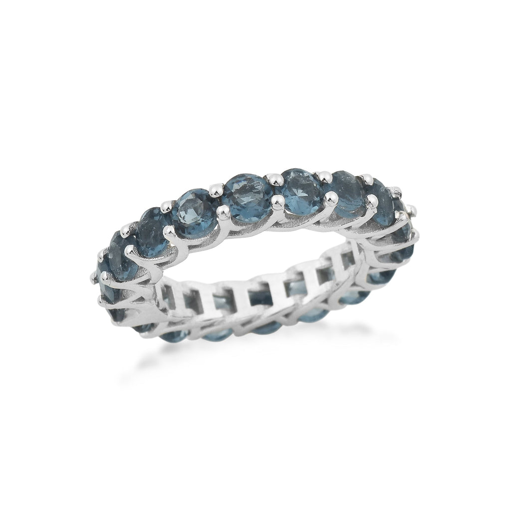 4.5 Carat Round Cut London Blue Topaz Eternity Band Ring 925 Sterling Silver