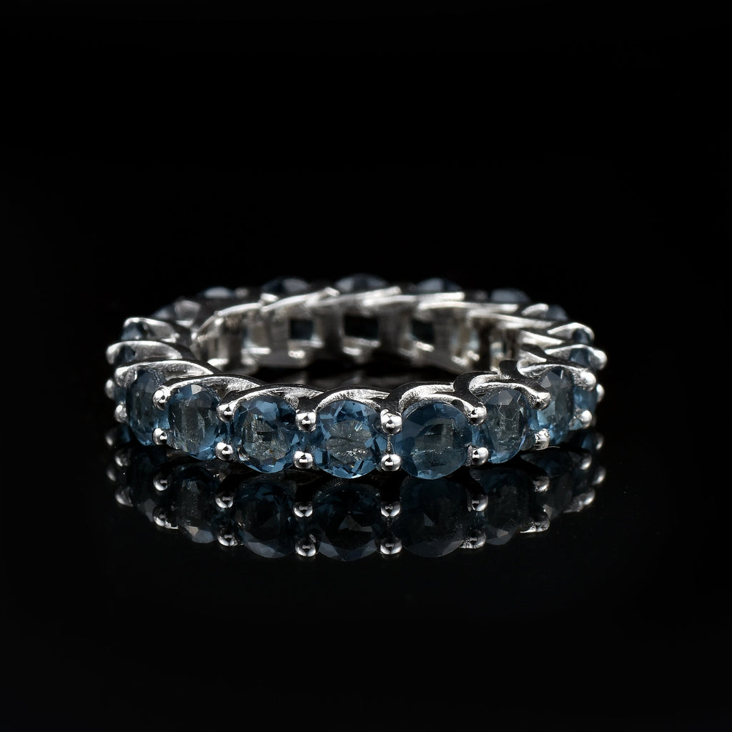 4.5 Carat Round Cut London Blue Topaz Eternity Band Ring 925 Sterling Silver