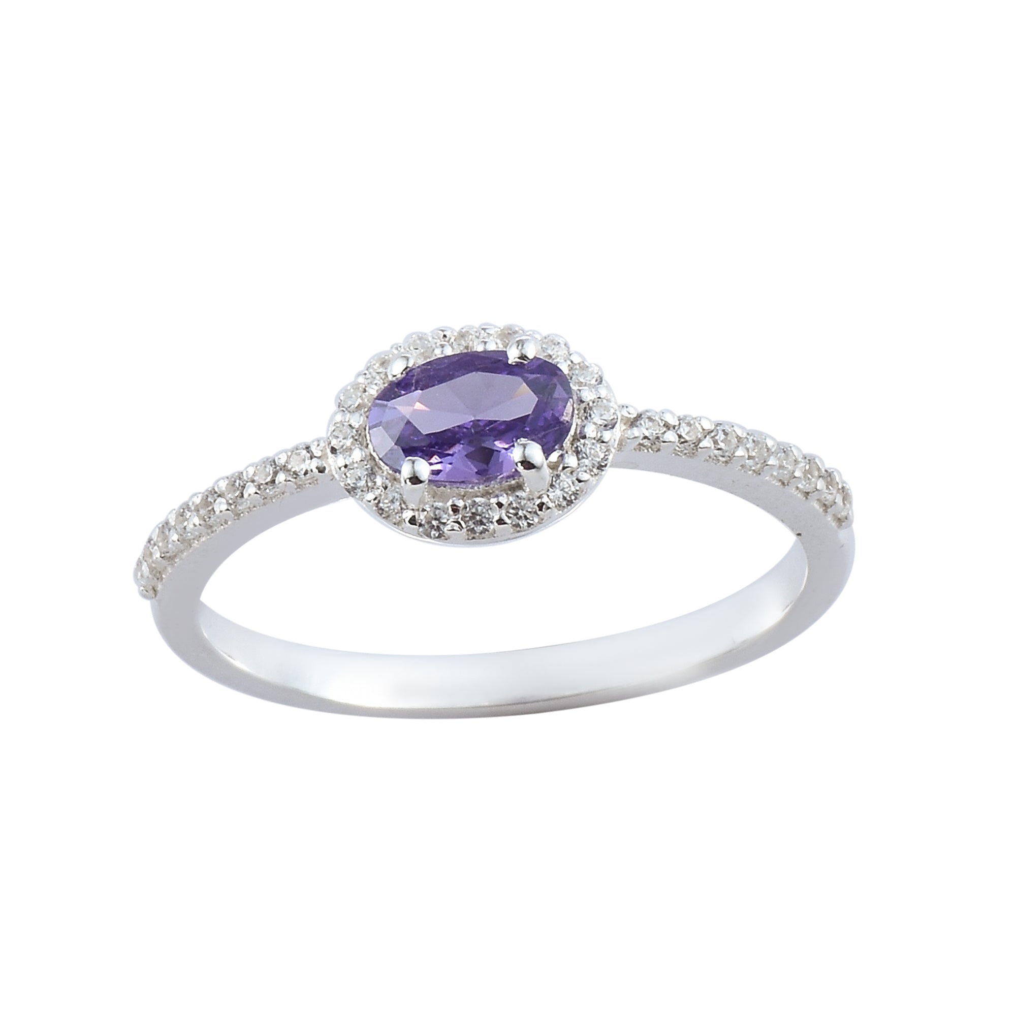 0.50 Ct Oval Shape Amethyst Halo Ring 925 Sterling Silver