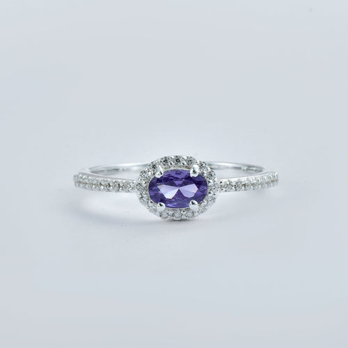 0.50 Ct Oval Amethyst Halo Ring 925 Sterling Silver