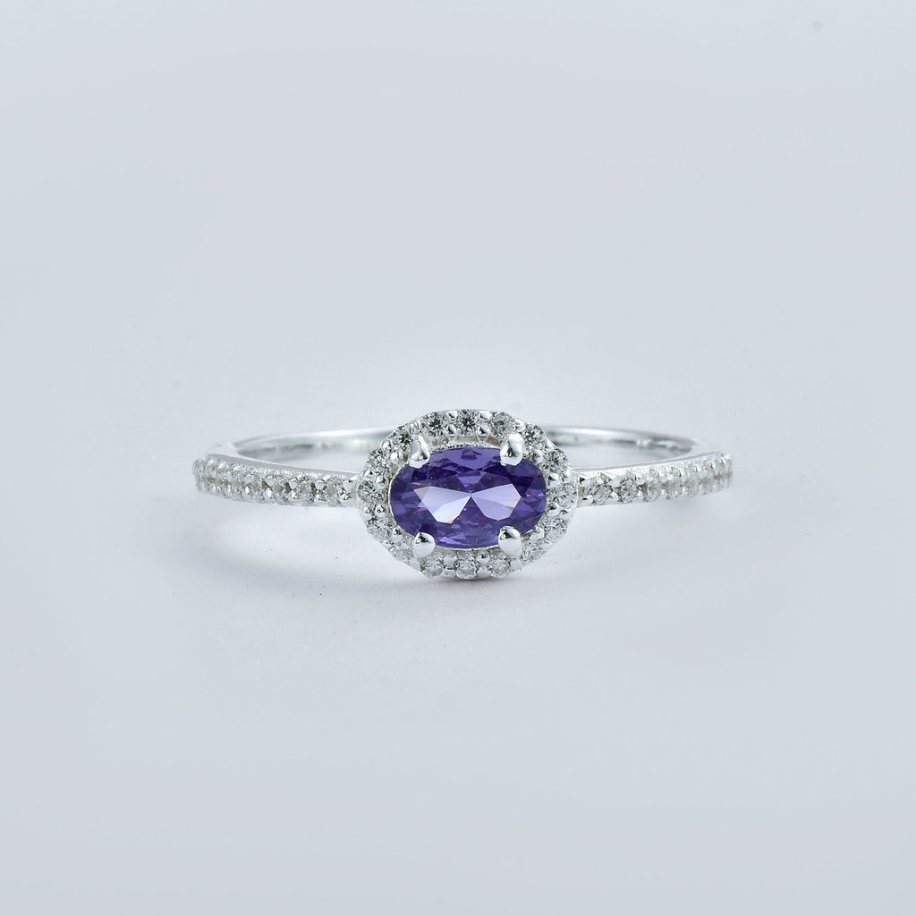 0.50 Ct Oval Shape Amethyst Halo Ring 925 Sterling Silver