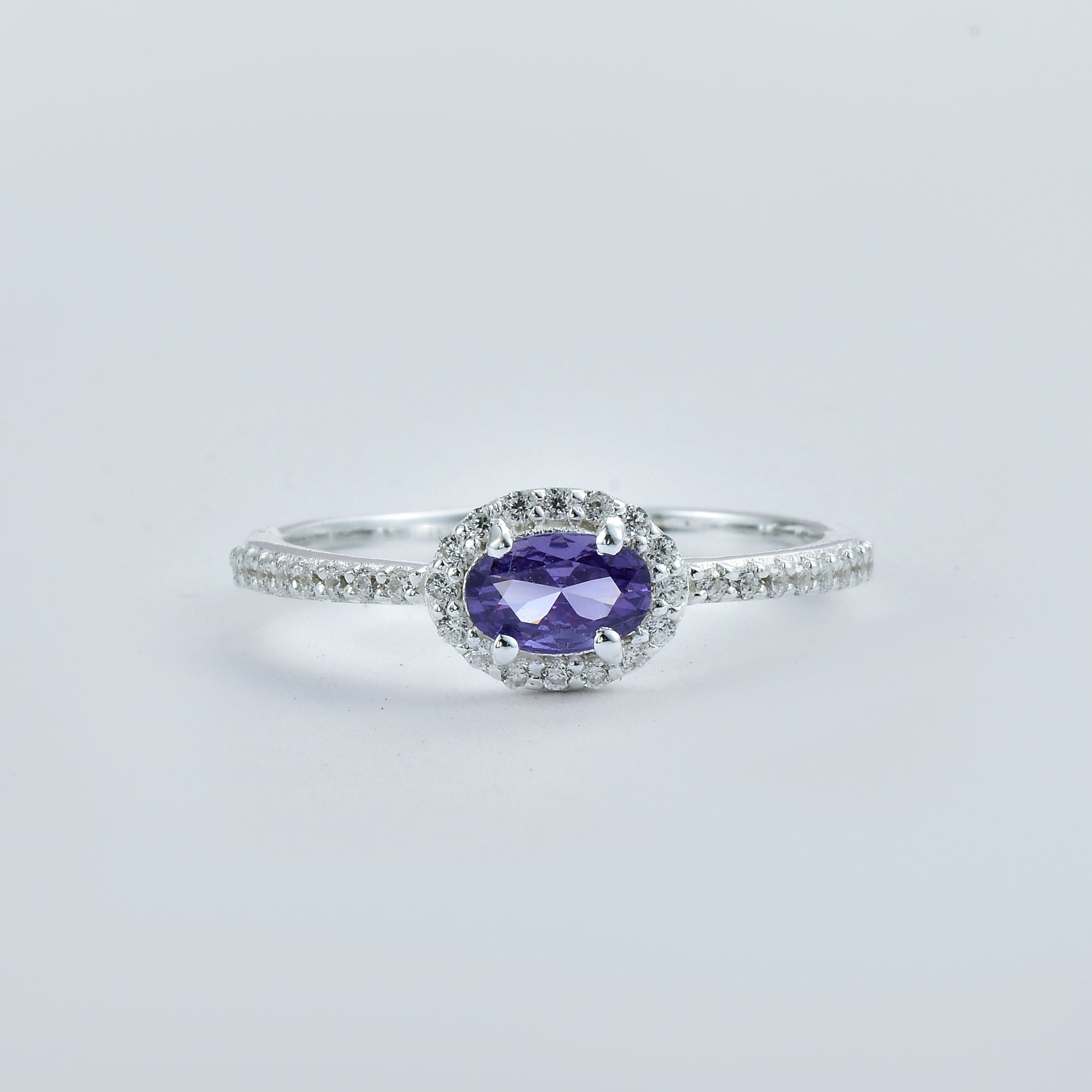 0.50 Ct Oval Shape Amethyst Halo Ring 925 Sterling Silver
