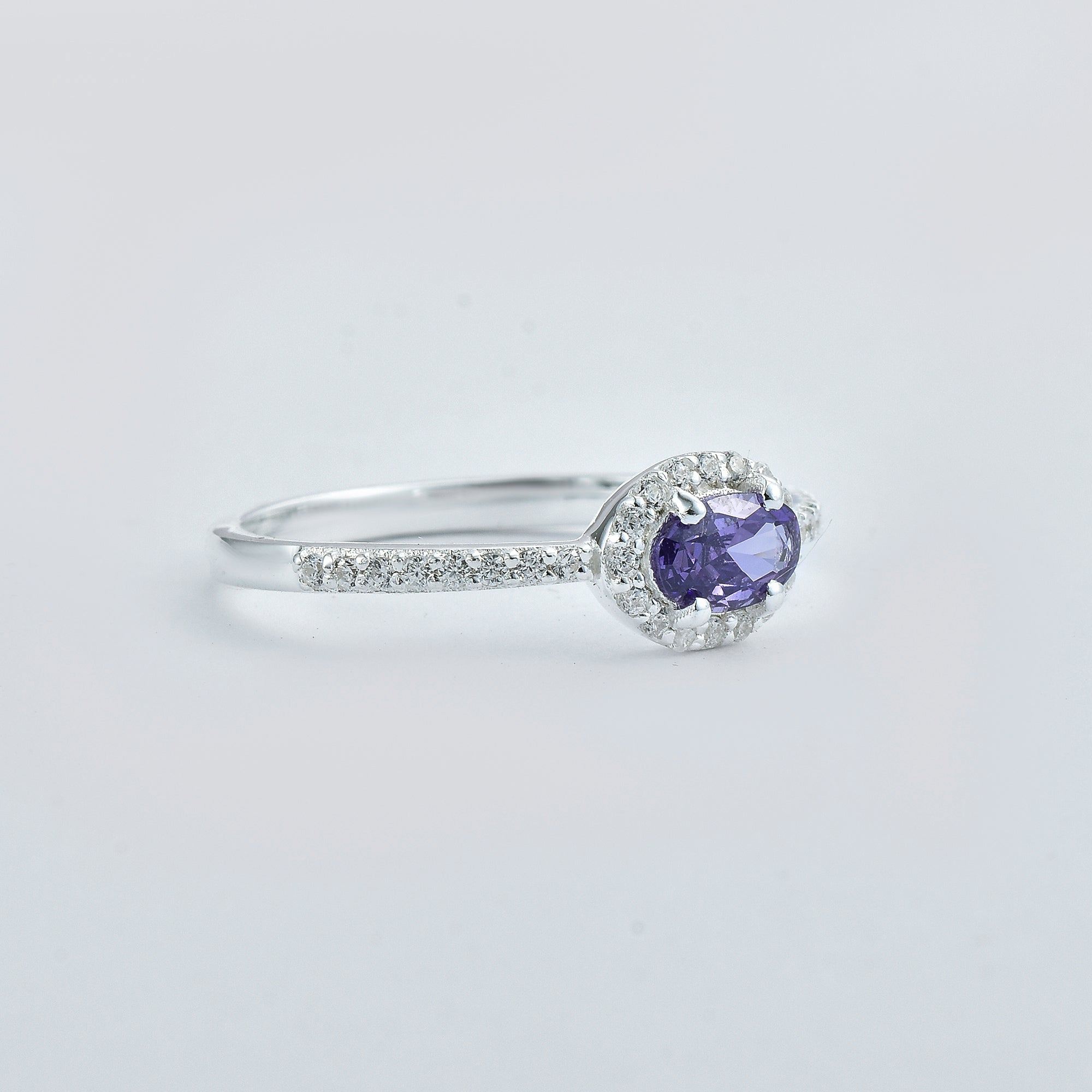 0.50 Ct Oval Amethyst Halo Ring 925 Sterling Silver