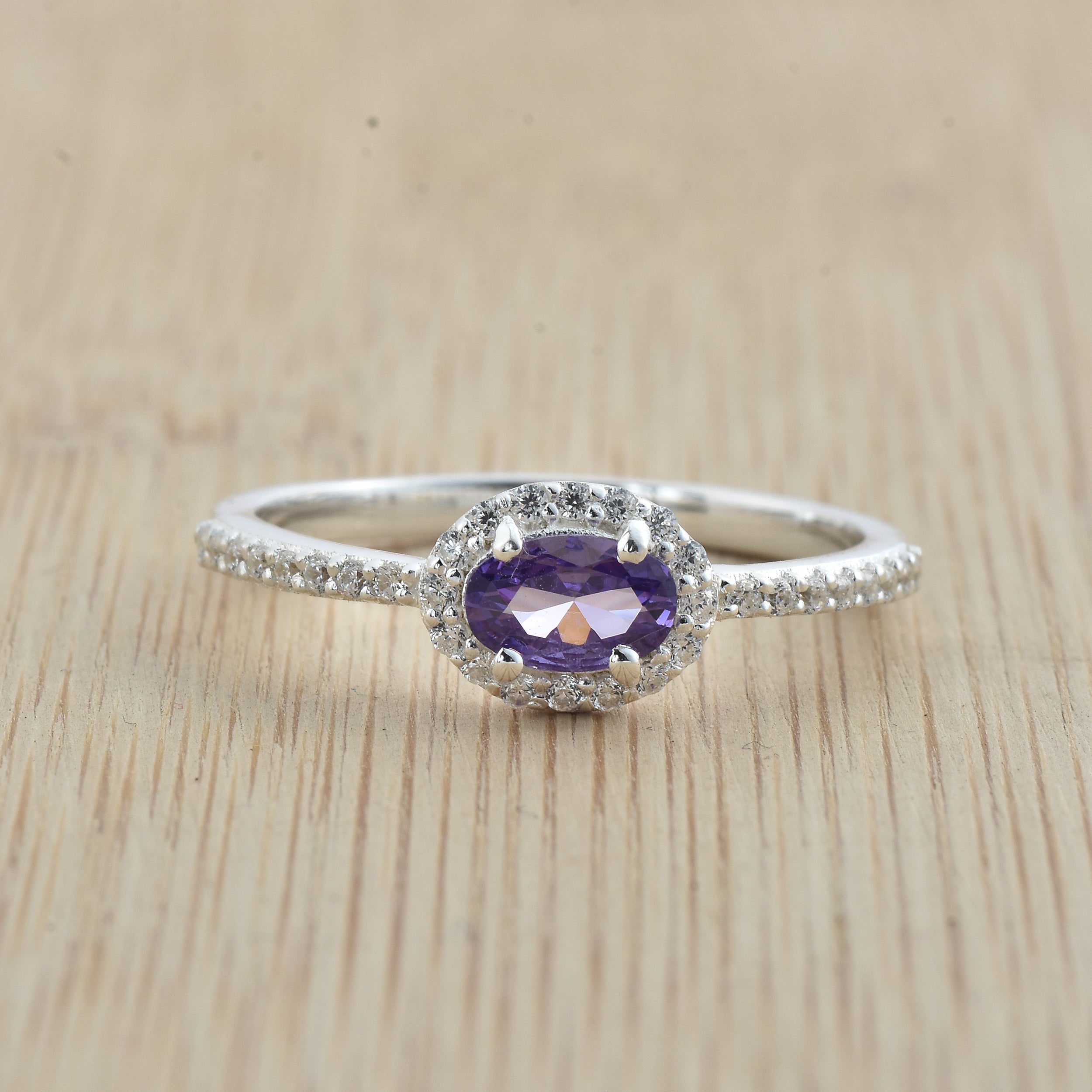 0.50 Ct Oval Amethyst Halo Ring 925 Sterling Silver