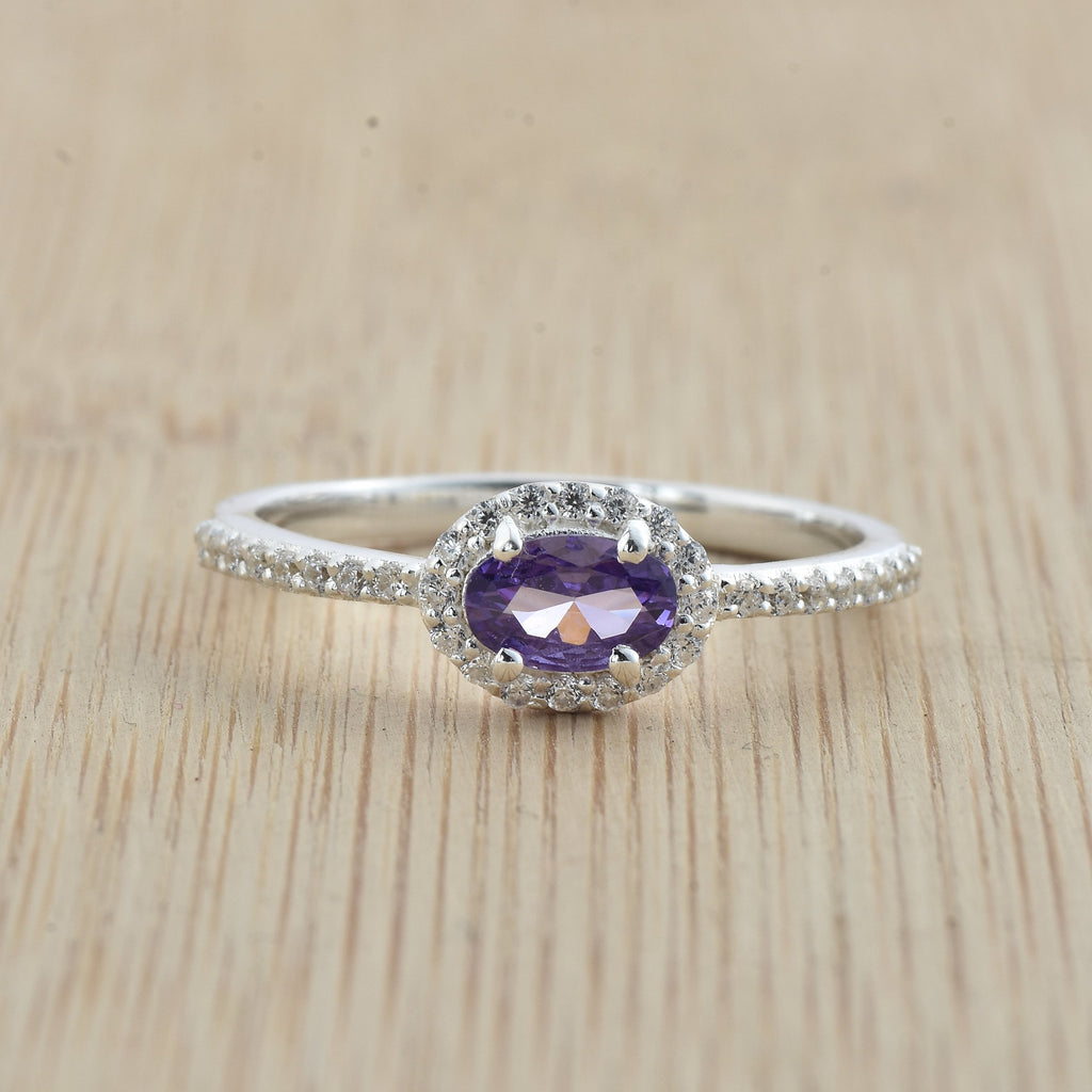 0.50 Ct Oval Shape Amethyst Halo Ring 925 Sterling Silver
