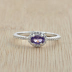 0.50 Ct Oval Shape Amethyst Halo Ring 925 Sterling Silver