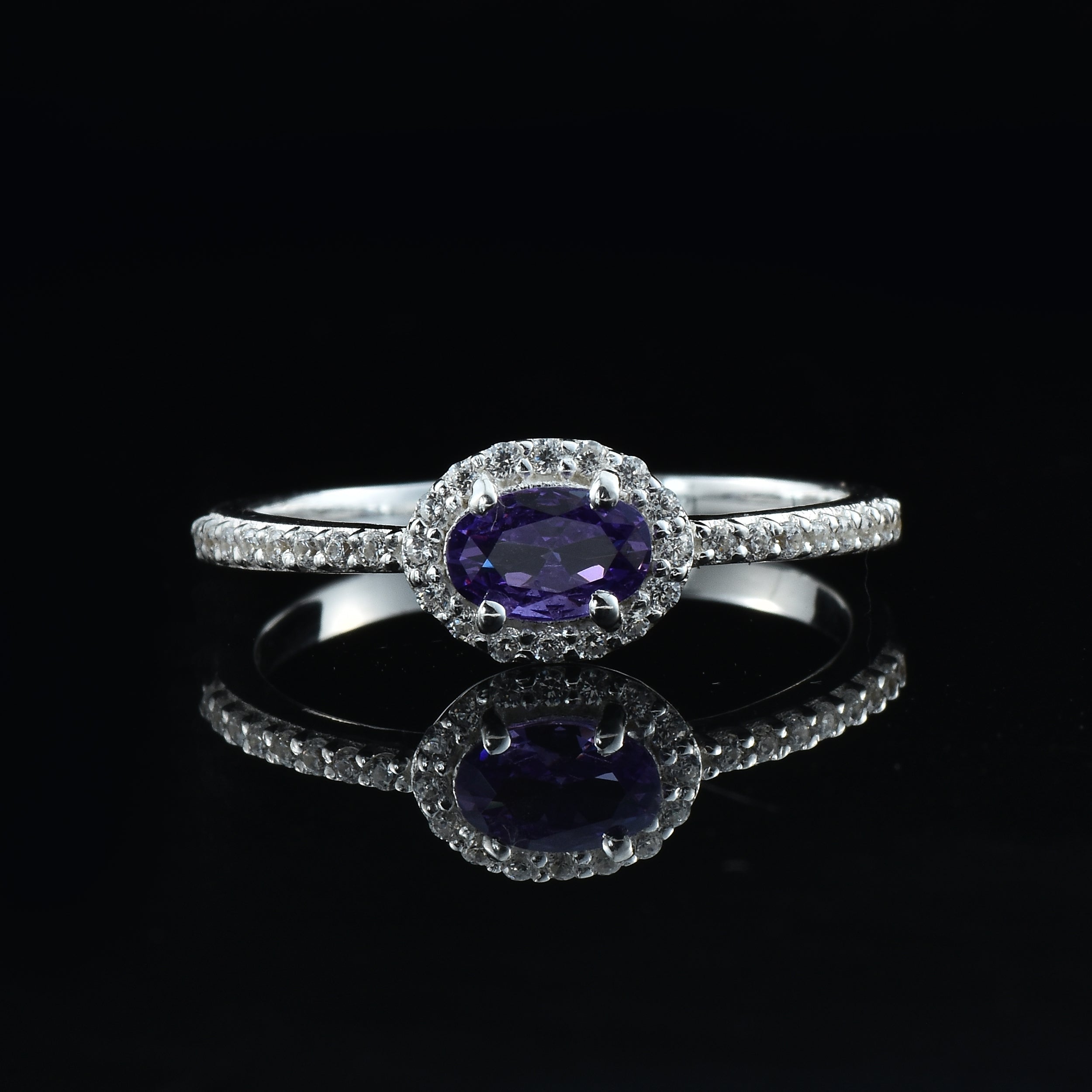 0.50 Ct Oval Shape Amethyst Halo Ring 925 Sterling Silver
