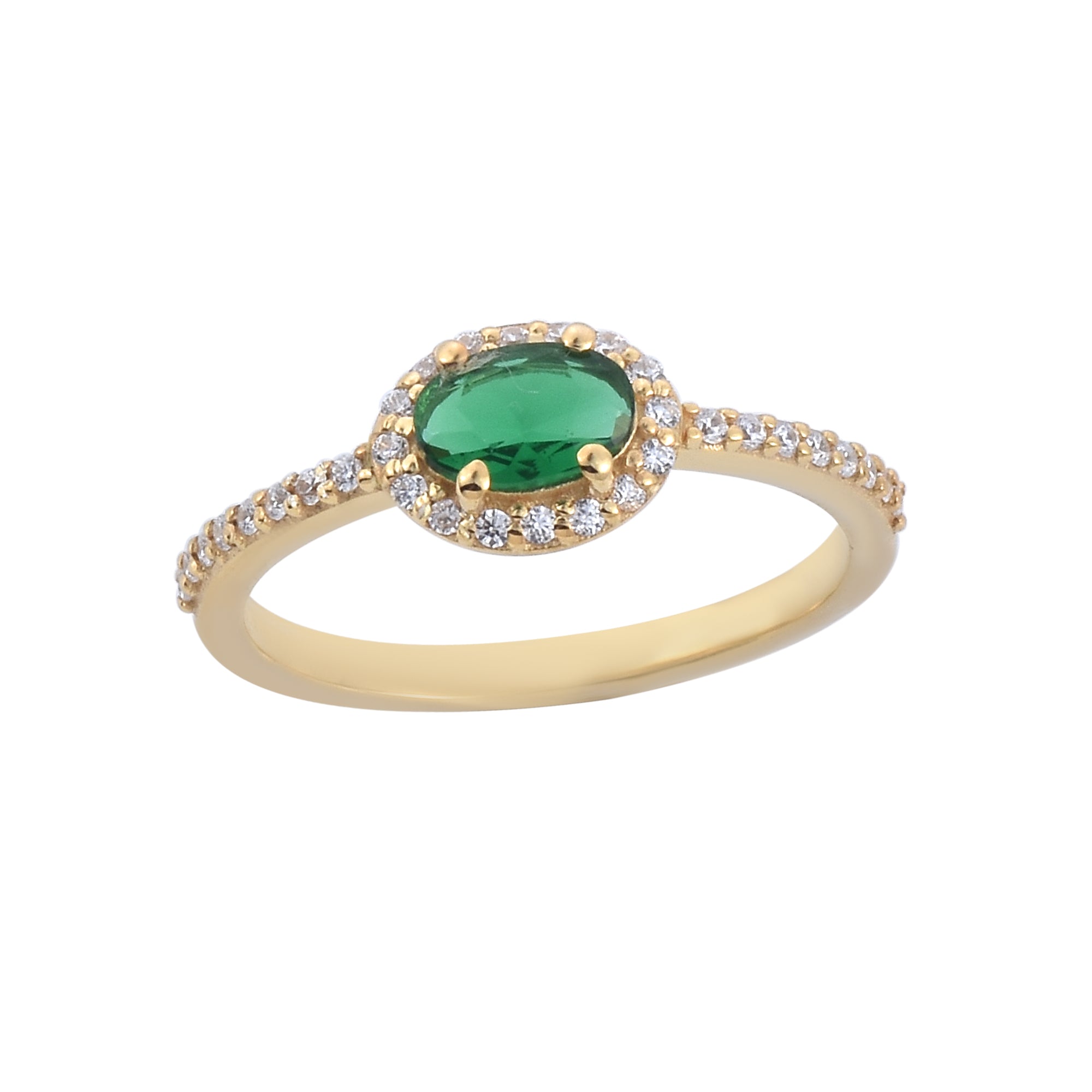 0.50 Ct Oval Emerald Halo Ring 925 Sterling Silver Yellow Plated