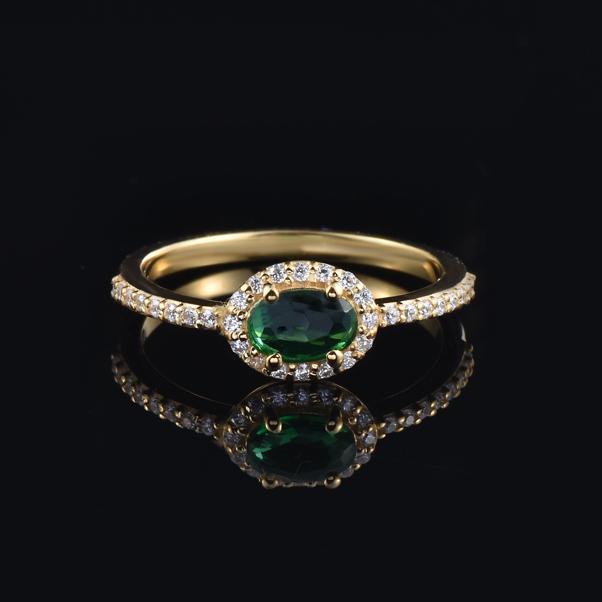 0.50 Ct Oval Emerald Halo Ring 925 Sterling Silver Yellow Plated