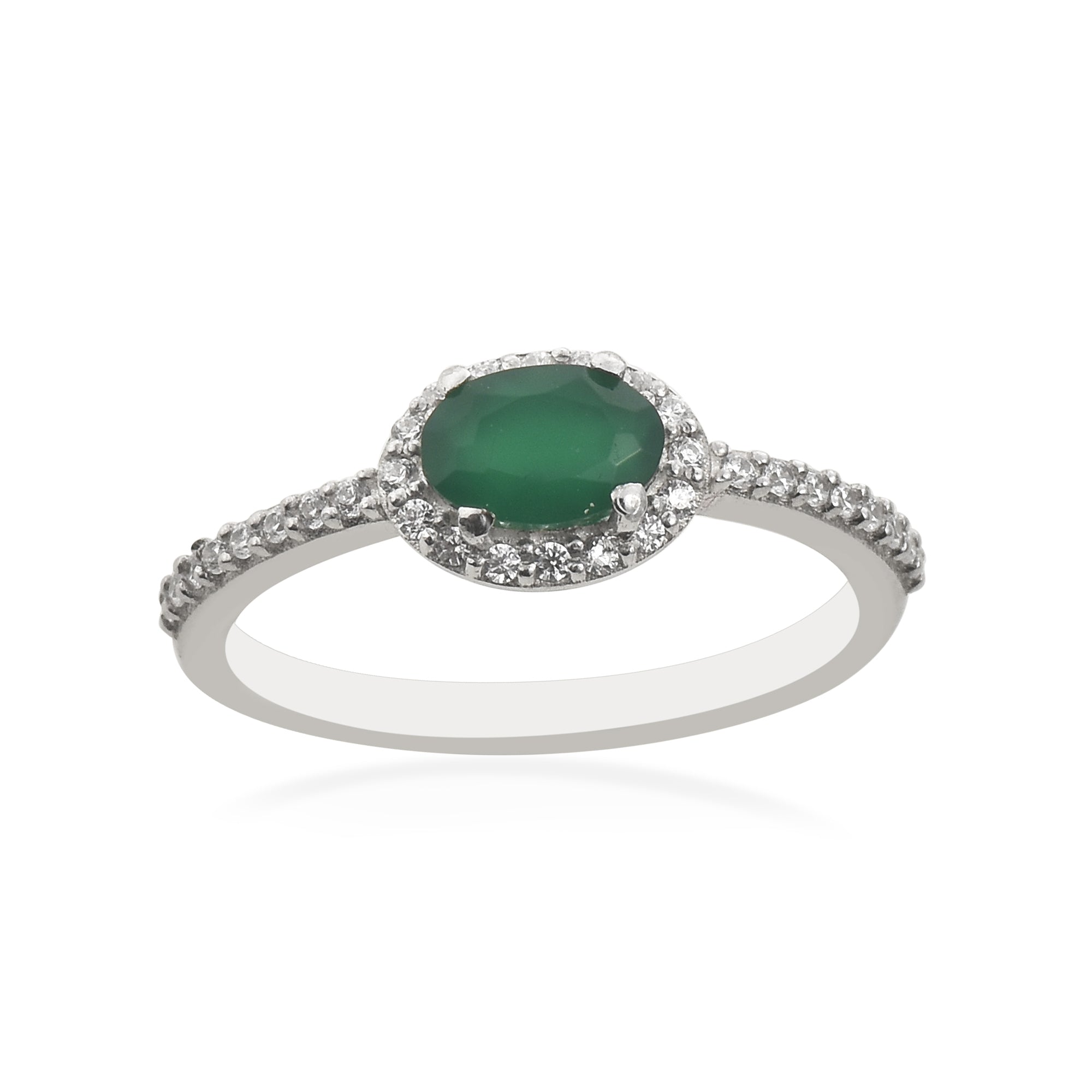 0.50 Ct Oval Green Onyx Halo Ring 925 Sterling Silver