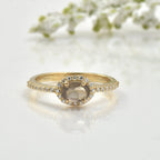 0.50 Ct 6×4 mm Oval Smoky Quartz Halo Ring 925 Sterling Silver Yellow Plated