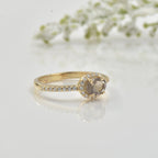 0.50 Ct 6×4 mm Oval Smoky Quartz Halo Ring 925 Sterling Silver Yellow Plated