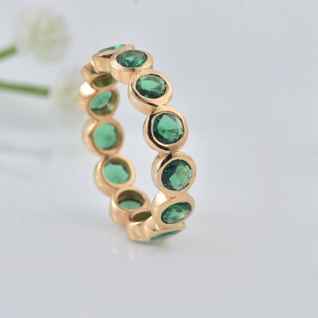 3.5 Ct Round Emerald Bezel Eternity Ring 925 Sterling Silver Yellow Plated