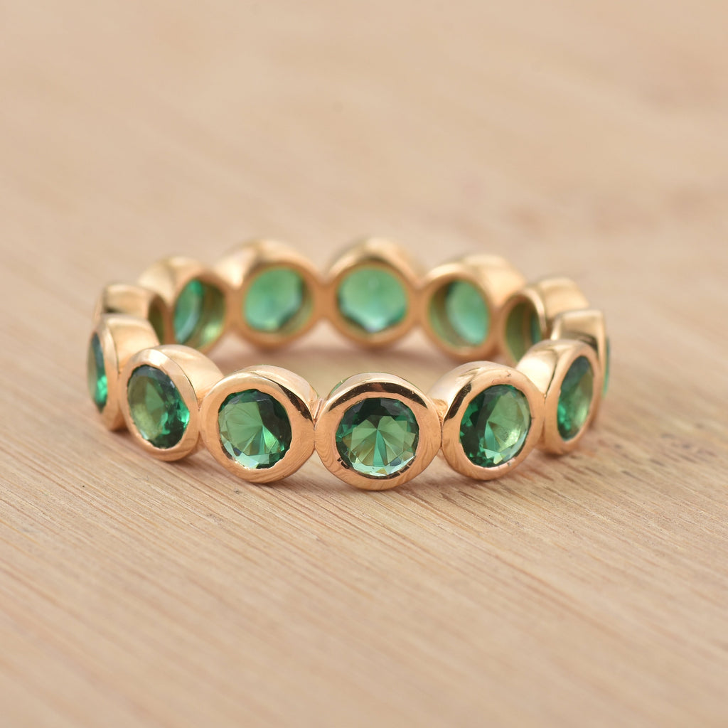 3.5 Ct Round Emerald Bezel Eternity Ring 925 Sterling Silver Yellow Plated