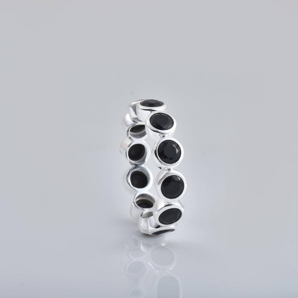 3.5 Ct Round Black Onyx Bezel Set Eternity Ring 925 Sterling Silver