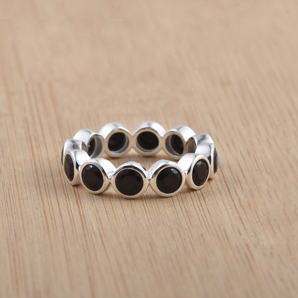 3.5 Ct Round Black Onyx Bezel Set Eternity Ring 925 Sterling Silver
