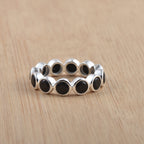 3.5 Ct Round Black Onyx Bezel Set Eternity Ring 925 Sterling Silver