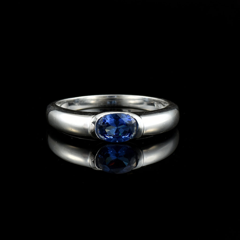 1.00 Ct Oval Tanzanite Bezel Solitaire Ring 925 Sterling Silver
