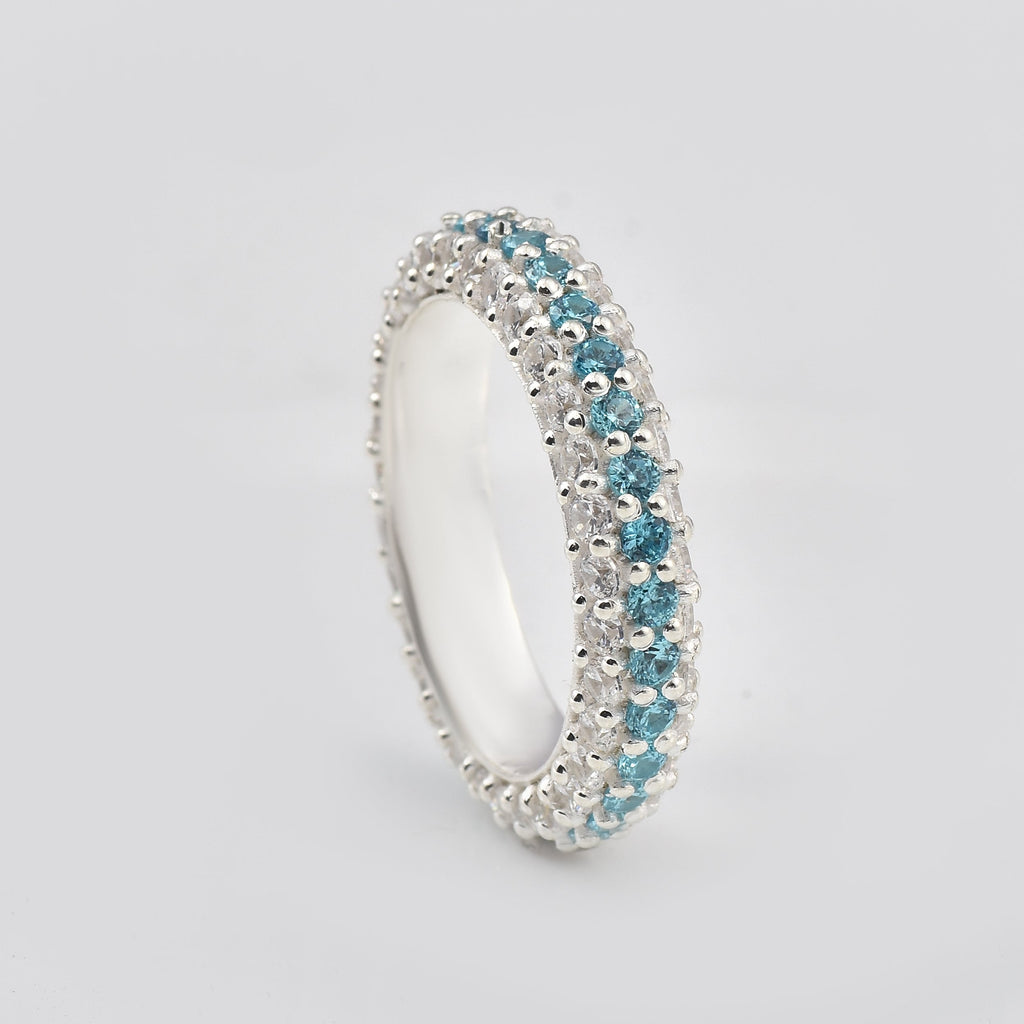 1.80 Ct Round London Blue Topaz Eternity Band Ring 925 Sterling Silver