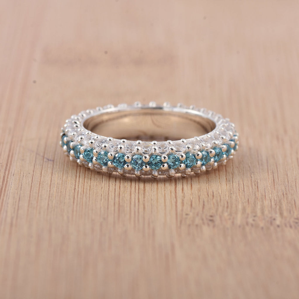 1.80 Ct Round London Blue Topaz Eternity Band Ring 925 Sterling Silver