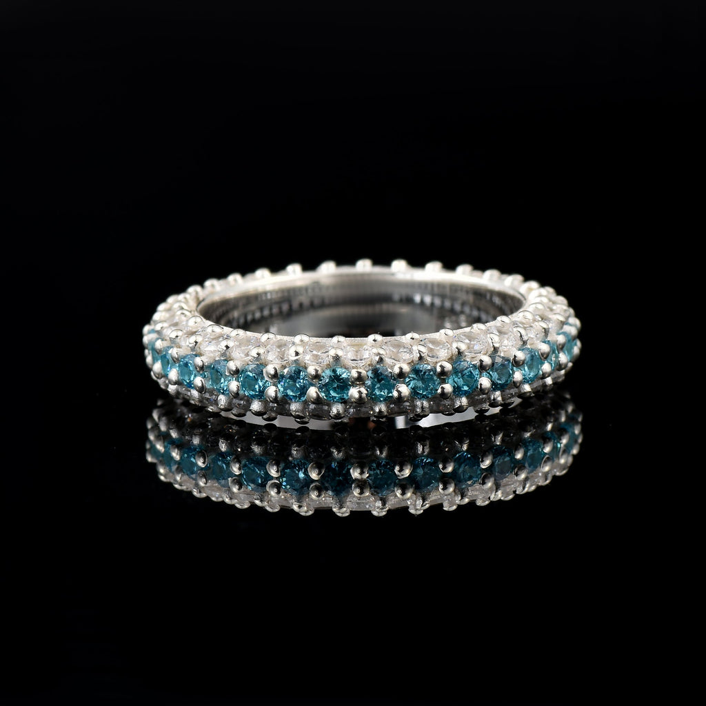 1.80 Ct Round London Blue Topaz Eternity Band Ring 925 Sterling Silver