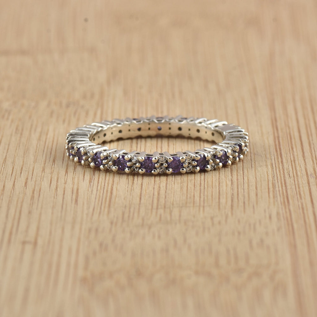 0.63 Ct Round Amethyst Eternity Band Ring 925 Sterling Silver