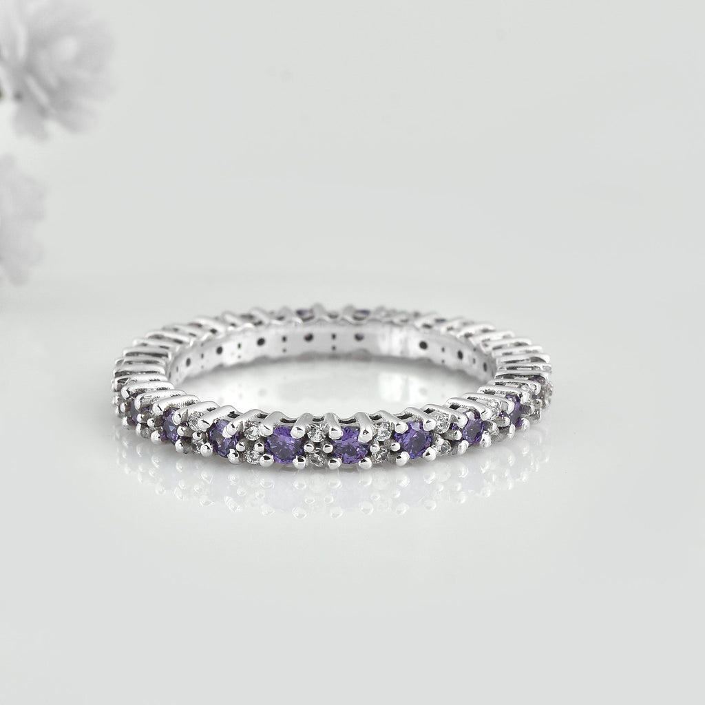 0.63 Ct Round Amethyst Eternity Band Ring 925 Sterling Silver