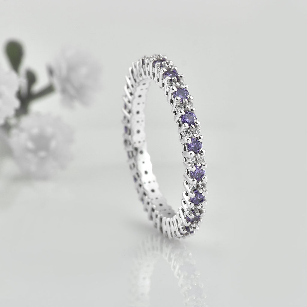 0.63 Ct Round Amethyst Eternity Band Ring 925 Sterling Silver