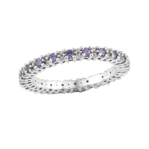 0.63 Ct Round Amethyst Eternity Band Ring 925 Sterling Silver