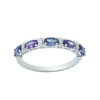 1.25 Ct Oval London Blue Topaz & Amethyst Half Eternity Ring 925 Sterling Silver