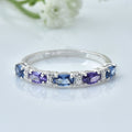 1.25 Ct Oval London Blue Topaz & Amethyst Half Eternity Ring 925 Sterling Silver