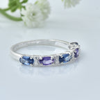 1.25 Ct Oval London Blue Topaz & Amethyst Half Eternity Ring 925 Sterling Silver