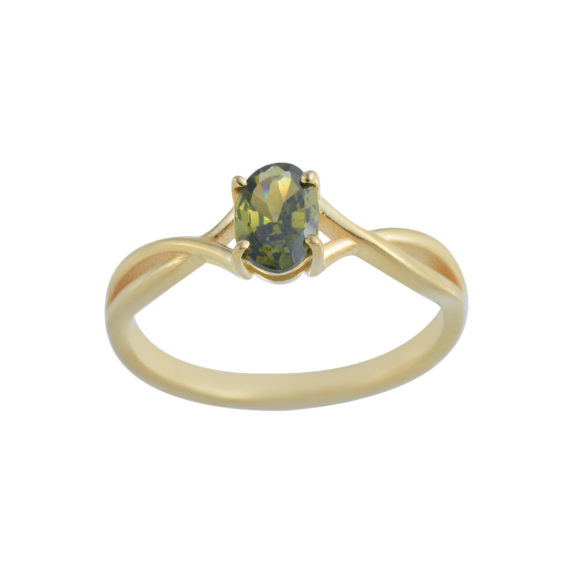 1.00 Ct Oval Peridot Solitaire with Twisted Split Shank Ring 925 Sterling Silver Yellow Plated