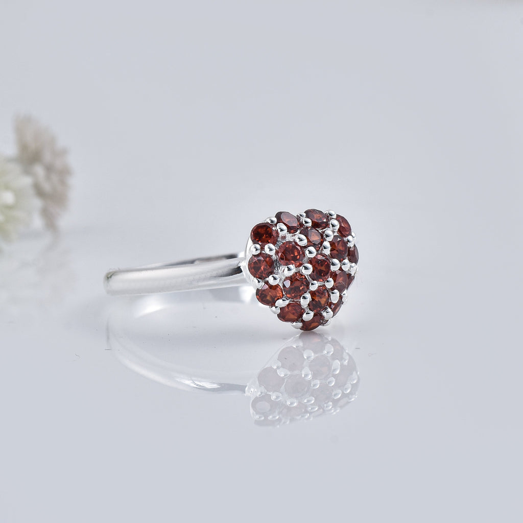0.54 Ct Round Garnet Heart Cluster Ring 925 Sterling Silver