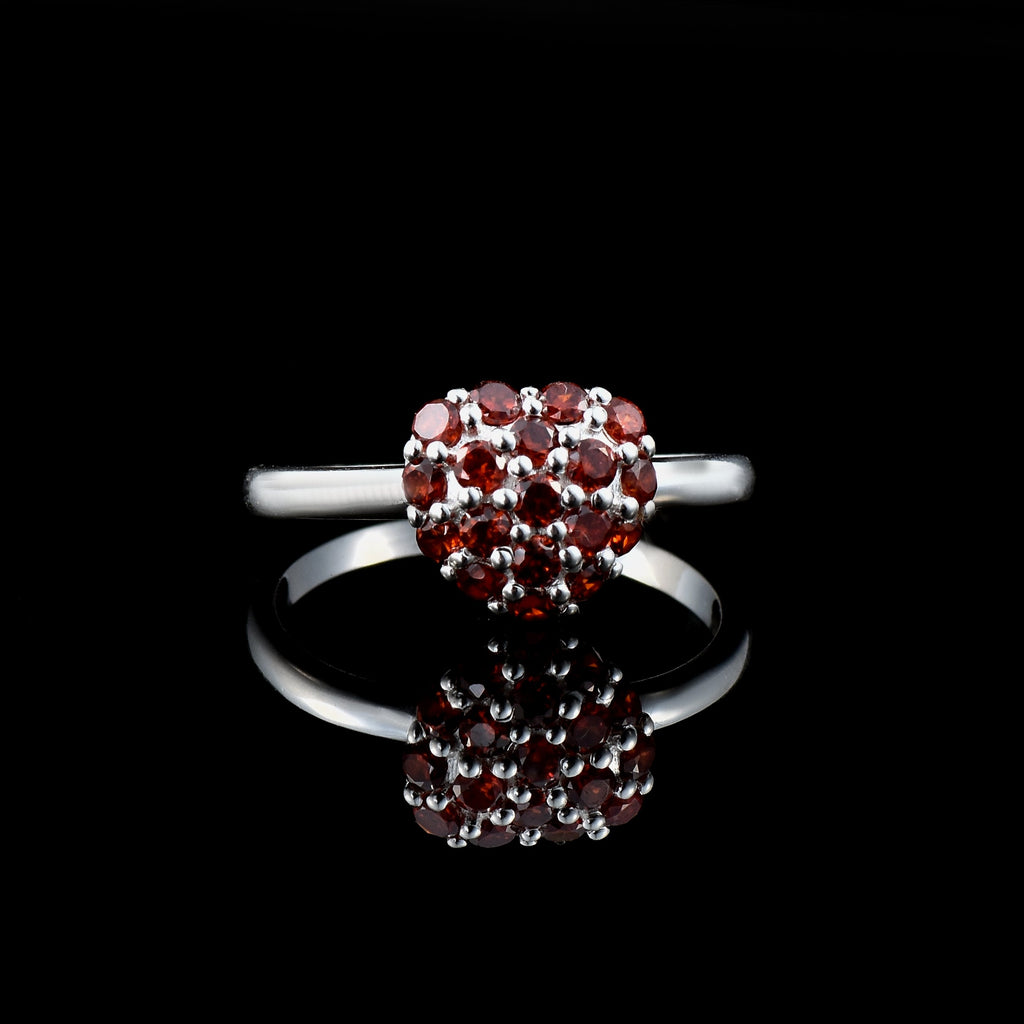 0.54 Ct Round Garnet Heart Cluster Ring 925 Sterling Silver