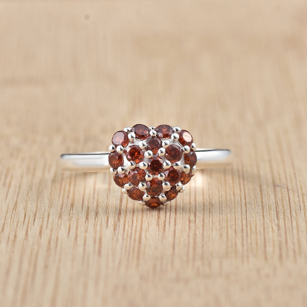 0.54 Ct Round Garnet Heart Cluster Ring 925 Sterling Silver