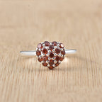 0.54 Ct Round Garnet Heart Cluster Ring 925 Sterling Silver