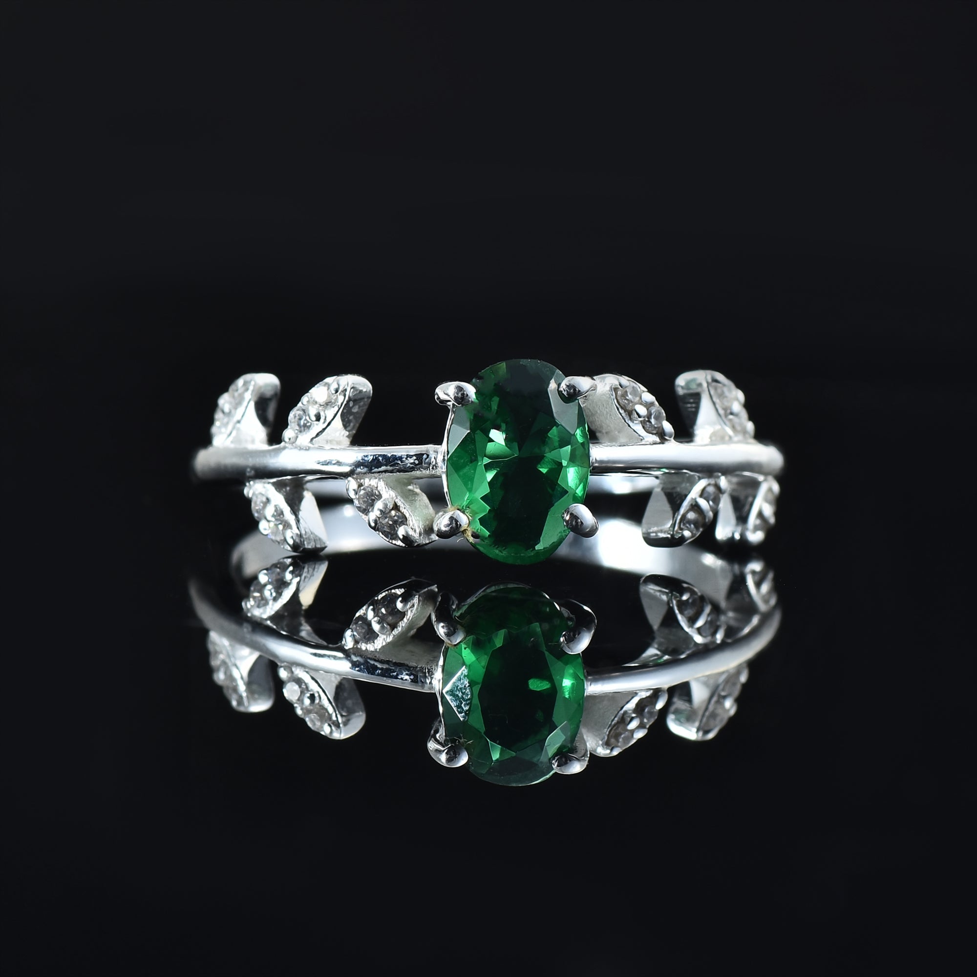 1.00 Ct Oval Emerald Nature-Inspired Vintage Vine Ring 925 Sterling Silver