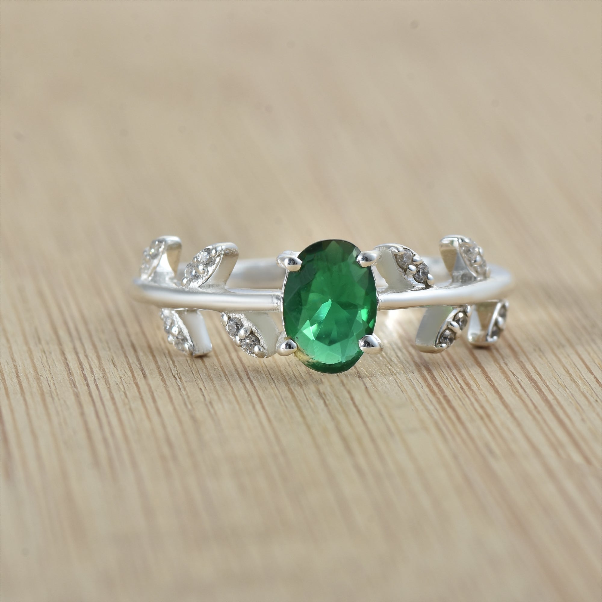 1.00 Ct Oval Emerald Nature-Inspired Vintage Vine Ring 925 Sterling Silver