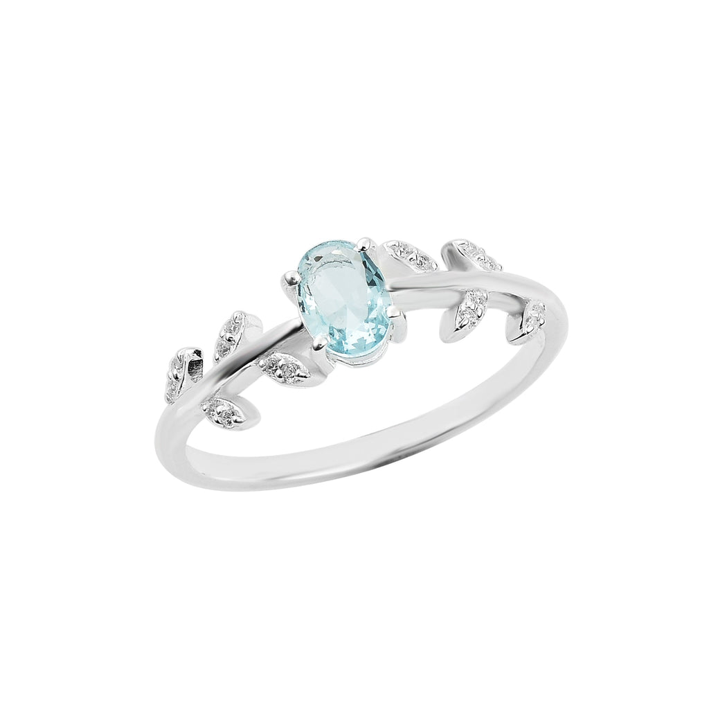 1.00 Ct Oval Swiss Blue Topaz Nature-Inspired Vintage Vine Ring 925 Sterling Silver