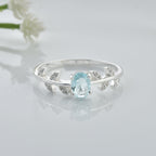 1.00 Ct Oval Swiss Blue Topaz Nature-Inspired Vintage Vine Ring 925 Sterling Silver