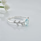 1.00 Ct Oval Swiss Blue Topaz Nature-Inspired Vintage Vine Ring 925 Sterling Silver