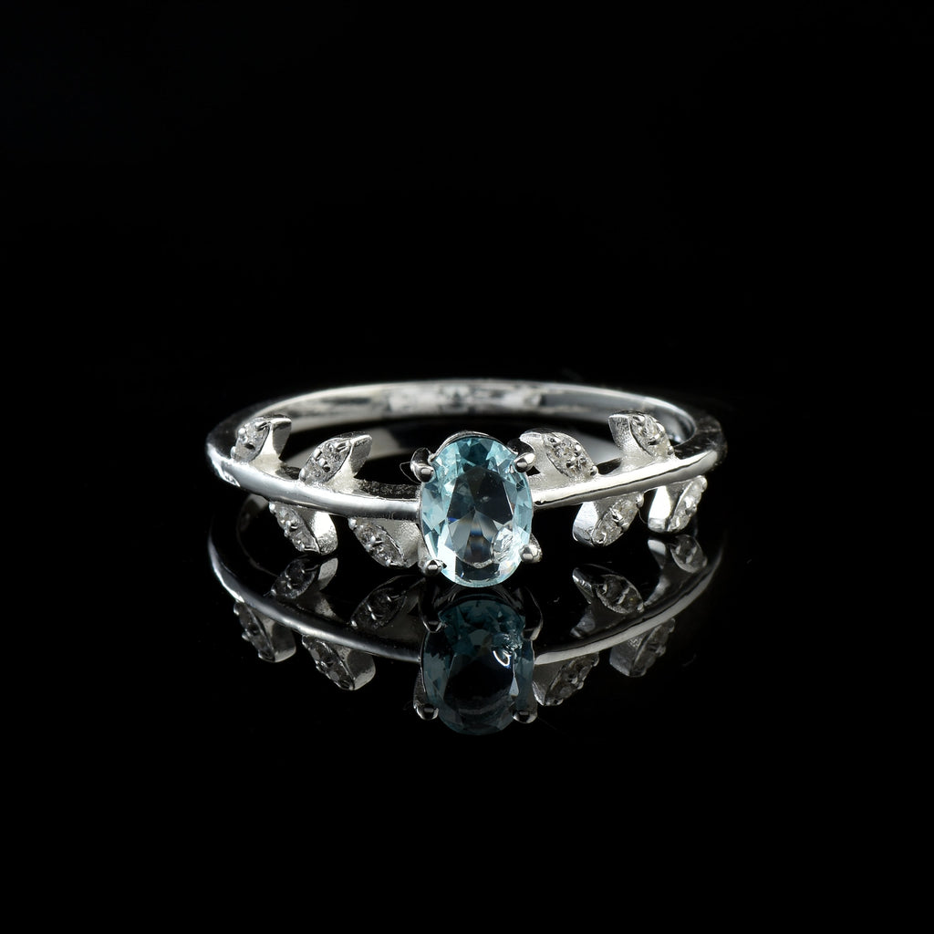1.00 Ct Oval Swiss Blue Topaz Nature-Inspired Vintage Vine Ring 925 Sterling Silver