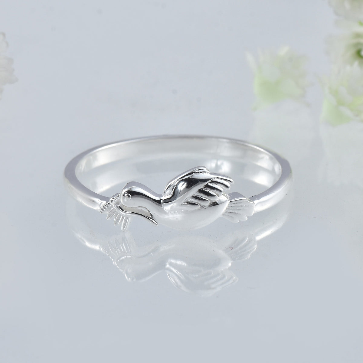 Dove with Olive Branch Ring – 925 Sterling Silver