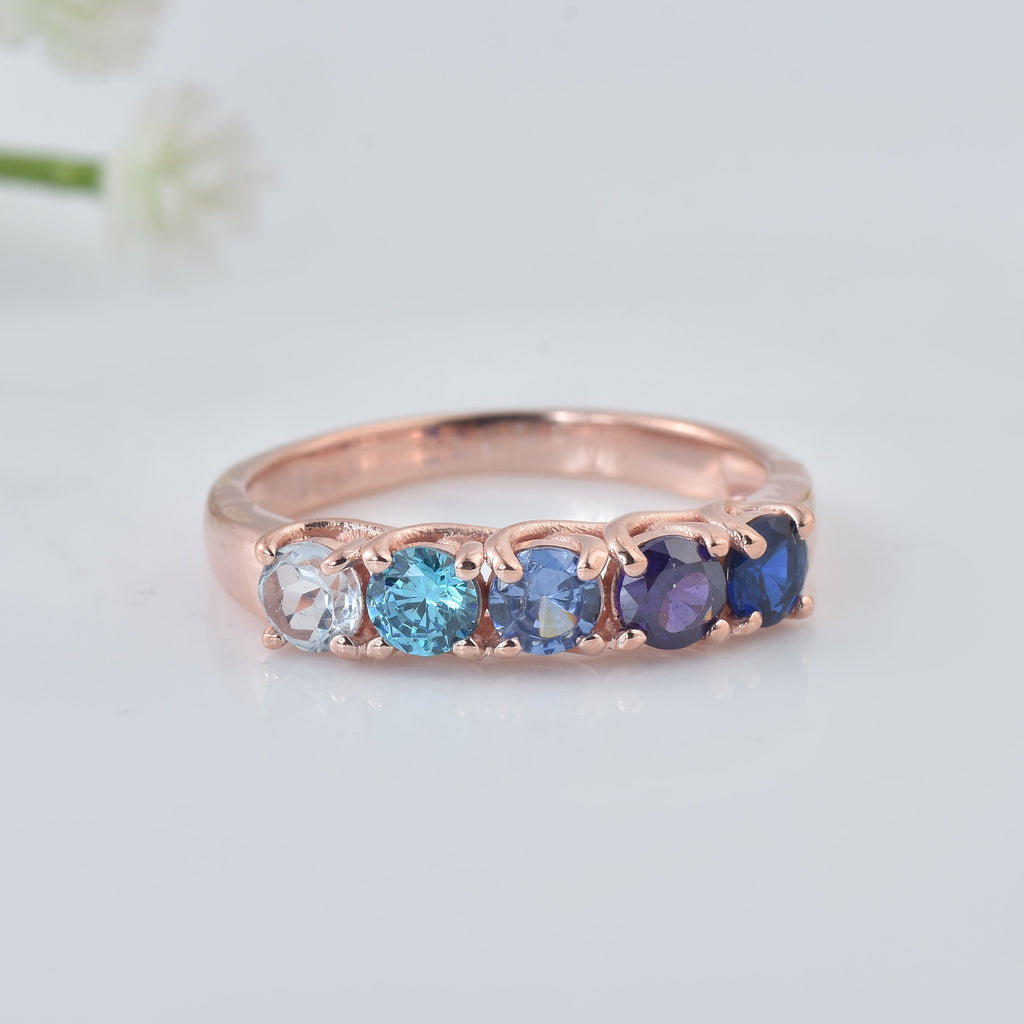 1.25 Ct Round Multi-Stone Gemstone Ring 925 Sterling Silver Rose Plated