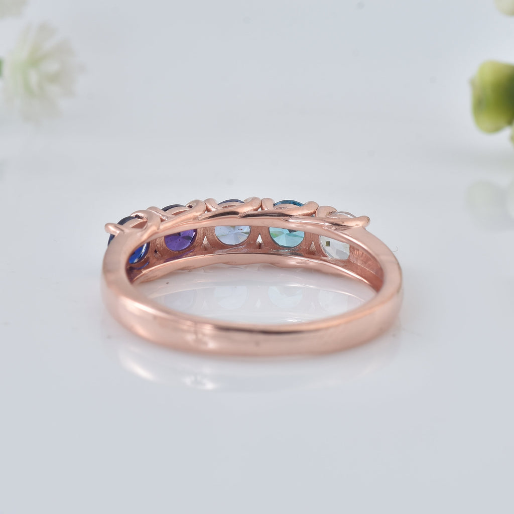 1.25 Ct Round Multi-Stone Gemstone Ring 925 Sterling Silver Rose Plated