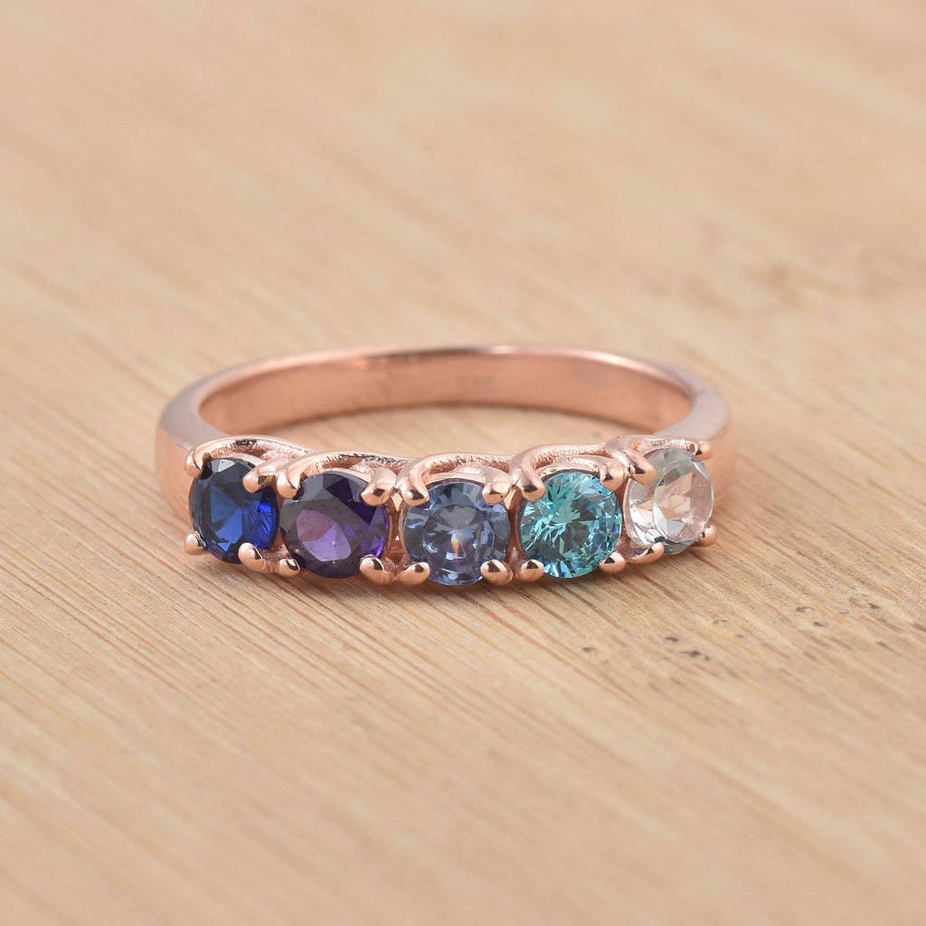 1.25 Ct Round Multi-Stone Gemstone Ring 925 Sterling Silver Rose Plated