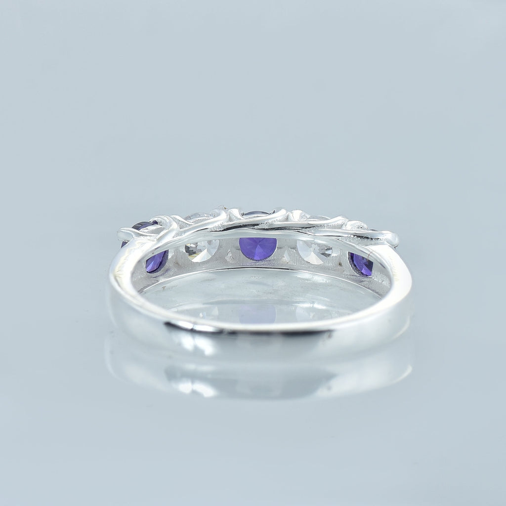1.25 Ct Round Amethyst Five-Stone Ring  925 Sterling Silver