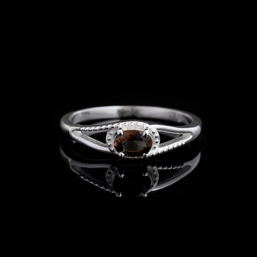 0.50 Ct Oval Smoky Quartz Vintage-Inspired Split-Shank Solitaire Ring 925 Sterling Silver