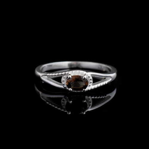 0.50 Ct Oval Smoky Quartz Vintage-Inspired Split-Shank Solitaire Ring 925 Sterling Silver